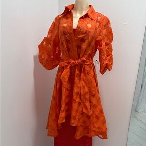 Vibrant Orange Mesh Patchwork Duster